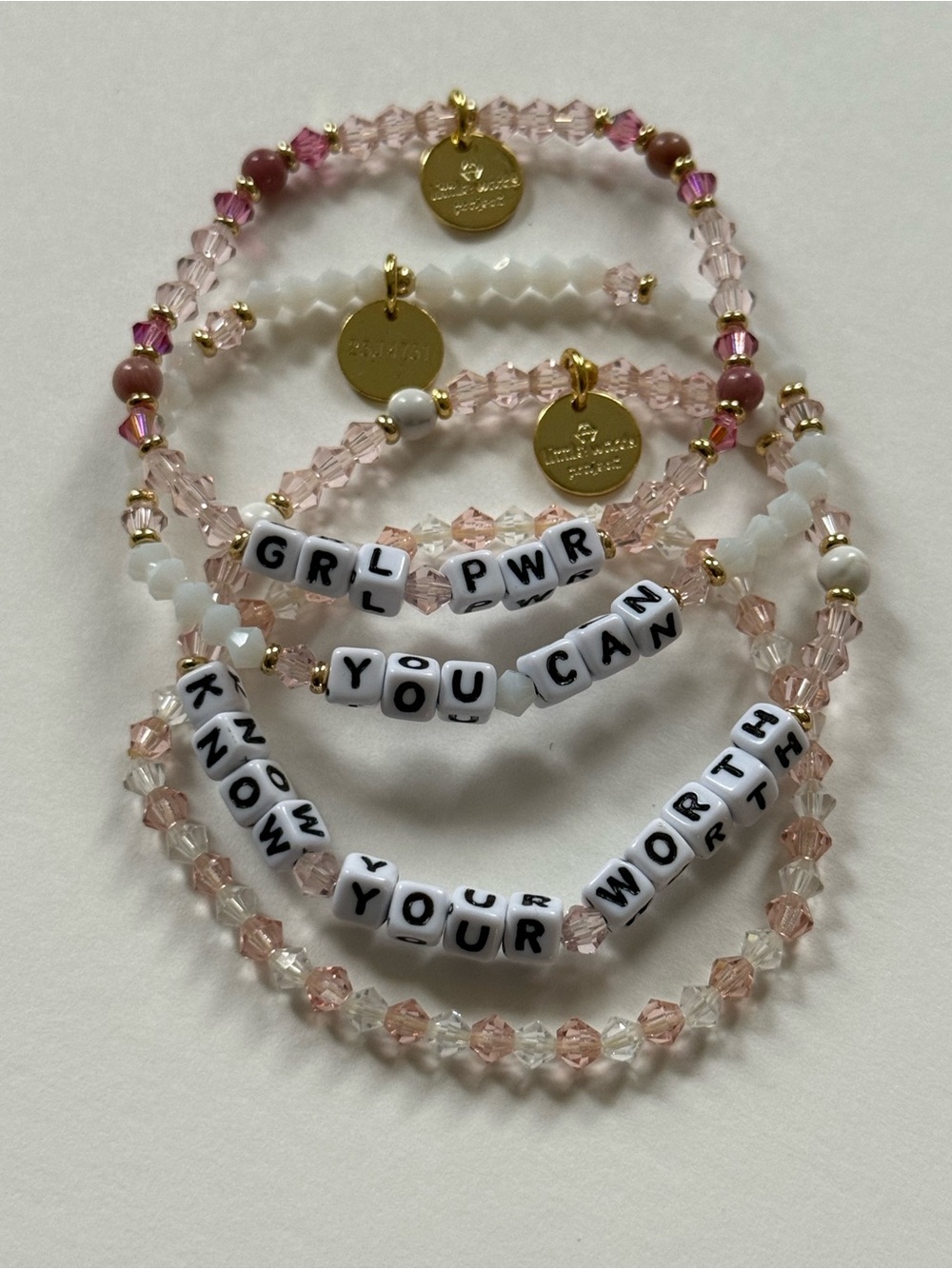 Little Words Project Pink Inspirational Beaded Bracelet Stack- Set of 4- NWOT